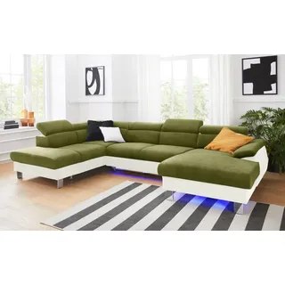 COTTA Wohnlandschaft Komaris U-Form, B: 320 cm, mit Kopfteilverstellung, optional Schlaffunktion, Bettkasten & Licht beige