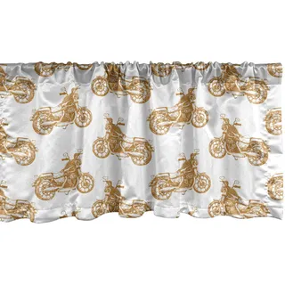 ABAKUHAUS Motorrad Fenster Volant, Flüchtiger Choppers, Vorhang Volant für Küche Schlafzimmer Dekor mit Stangentasche, 137 cm X 45 cm, Pale Brown White