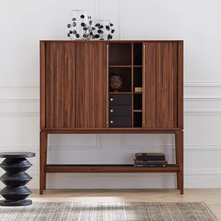 Am.pm Highboard/bar In Walnussfurnier Und Leder, Liamca Nussbaum