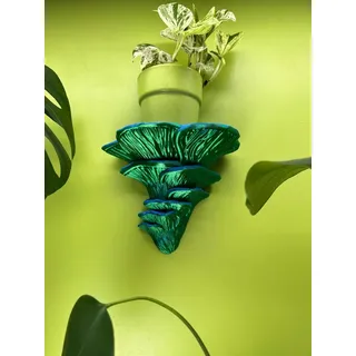 Roomberry Deko-Wandregal Pilzregal Flamingo-Seitling schwebend, Wanddeko Wohnzimmer, M/L/XL, Schweberegal, Wandregal klein fürs Schlafzimmer blau|grün 14 cm x 10 cm x 18 cm