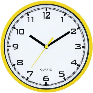 MPM Quality Design Wanduhr, Moderne Uhr, Wand-Deko aus Kunststoff, Gelb, Quarz-Schrittmotor, das ideale Accessoire für jeden Raum im Haus: Wohnzimmer, Schlafzimmer, Küche, Büro, Größe: ∅ 200 mm