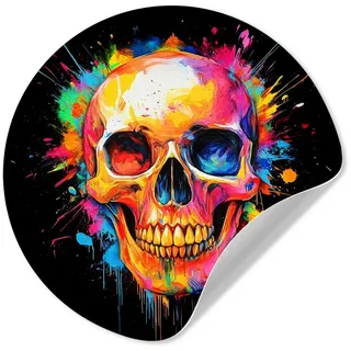 MuchoWow Wandsticker Totenkopf - Graffiti - Totenkopf - Bunt (1 St), Runde Aufkleber für Wohnzimmer, Selbstklebend, 100x100 cm 100 cm x 100 cm x 0.1 cm