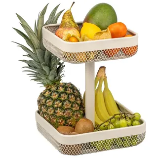 eluno Obstschale 2-stöckig, eckig, 20 x 20 cm und 25 x 25 cm, aus Metall, Metall, 2-stöckig beige|braun