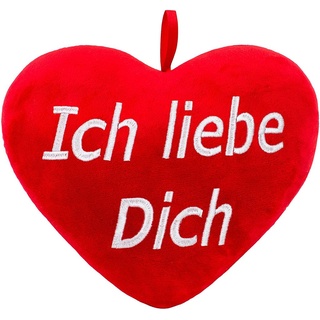 BRUBAKER Plüschkissen in Herzform - Ich Liebe Dich - Rot 32 cm - Herzkissen Bestickt