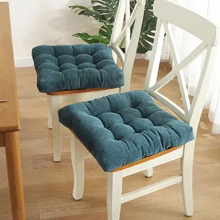 Stuhlkissen Sitzkissen Eckig Stuhlauflage mit Bändern, Sitzpolster für Esszimmerstühle Hocker Bürostühle Gartenstuhl Dekokissen 40 x 40 cm Gartenkissen - 9er Steppung H 45 x 45 x 8 cm