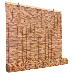 Retro Bambus Rollos Für Fenster 70 90 100 120 150cm Breit Schilf Vorhang Natür Bambusrollo Aussenbereich Sichtschutz Rollo Anti-UV Bambus Rollo Jalousine Sonnenschutz Rollo Raffrollo Mit Lifter