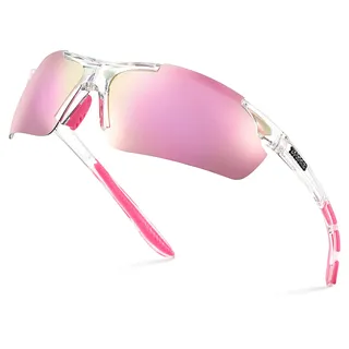 Xagger Polarisierte Sport-Sonnenbrille für Damen und Herren, leicht, UV400, Transparent | Spiegel rosa, Einheitsgröße - Einheitsgröße