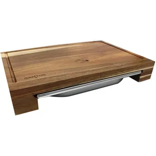 SANTOS Schneidebrett Akazie mit Auffangschale - 43x7x28cm- Serviertablett Groß - Holzbrett zum Hacken & Servieren - Küchenhelfer - XL Tranchierbrett