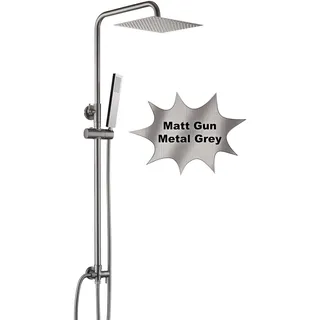 Görbach Duschset ohne Armatur Regendusche Duschsystem Kopfbrause Eckig 20x20cm Gunmetal Grau