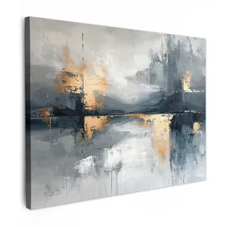 onlywow Leinwandbild, Kunst | grau - gold - Abstrakt, Wandbilder, 80x60 cm