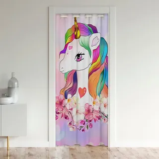 Loussiesd Einhorn Schwarzout Vorhangs Fenster Mädchen Cute Einhorn Behandlungen Türvorhang 106x203cm Zimmer Verdunkelung Einhorn Glitzer Floral Schwarzout Vorhangs für Türen mit Fenster