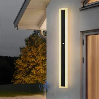 GZZBMY LED Außen Lange Wandlampen IP65 Wasserdicht Aussenleuchten mit Bewegungsmelder Innen/Aussen Wandbeleuchtung Modern Acryl Garage Villa Haustür Gärten 3000K/4000K/6500K (A Warmes Licht,150cm)