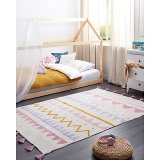 Kinderteppich Baumwolle beige / rosa 140 x 200 cm geometrisches Muster Kurzflor ZAYSAN