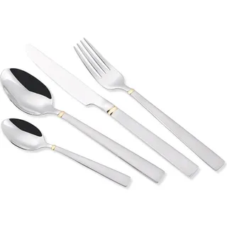 Maestro Besteckset 24 teilig für 6 Personen aus Edelstahl 18/10 Essbesteck Set Messer Gabel Löffel Tafelbesteck Silber/Gold
