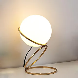 XIOUVI Tischlampe Dimmbar mit Kabel Tischleuchte Gold mit Glas Nachttischlampe E27 Kugel Tischlampe mit Schalter am Kabel Runde Lampe Tisch Ø15xH28cm