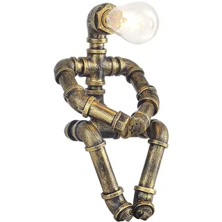 Kaj Hejmo Water Pipe Robot Style Tischlampe- Vintage Industrial Tischlampe-Steampunk Lampe Eisen Retro Nachttischlampe für Vintage Möbel Dekorationen (Bronze-Style B)