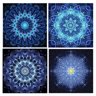 DCIDBEI 30x30CM 4 Stück Diamond Painting Mandala Blau für Kinder, Rund Diamant Painting Blume des Lebens, 5D Puzzle Diamant Runde, Kristallhandwerk Geschenk, Wanddekoration für Büro Schlafzimmer