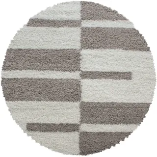 Carpetsale24 Hochflor Teppich Rund 80 cm Beige-Creme – Weicher Shaggy Flokati im karierten Design – Kleiner Bodenteppich für Flur