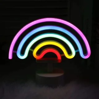 Neonlicht Regenbogen bunt Nachtlicht Fuß Sockel NEON LED Licht batteriebetrieben Aufsteller Tischlampe Leuchtreklame Lampe Leuchte Dekoration Kinderzimmer, Schlafzimmer, Wohnzimmer, Party, Weihnachten