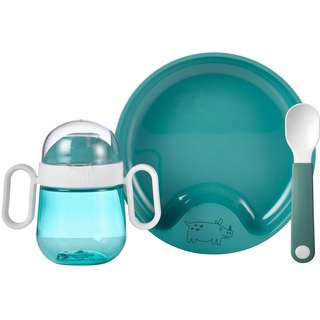 Mepal – Baby 3er Geschirrset Mio – Inklusive auslaufsicherem Trinkbecher, Lernteller & Lernlöffel – Spülmaschinengeeignet & BPA frei – 3er Set – Deep turquoise
