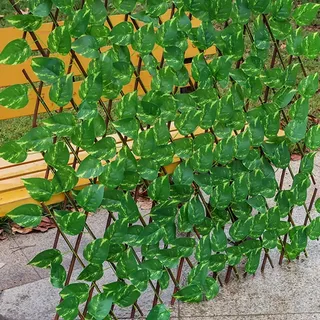 Ausziehbares Rankgitter Kunstblatt Blume Gartenwand Blatt Holz Teleskopzaun Efeu Sichtschutz, Balkon-Sichtschutzhecke, Holzzaun,Künstliche Efeu Garten Sichtschutz Für Die Wandgestaltung Gartenzaun