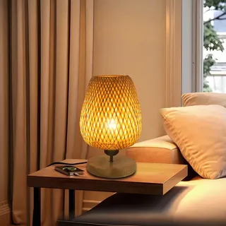 Pheashine Geflochtene Bambus-Tischlampe, geeignet für Schlafzimmer, Büro, Esszimmer und Wohnzimmer; ohne E27-Glühbirne