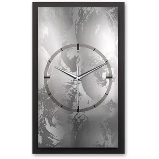 Kreative Feder 3D Designer-Wanduhr Silver Swirl in modernem Metallic-Look 50x30cm rechteckig analog lautlos ohne Ticken (Silver Swirl, leises Quarzuhrwerk)