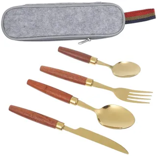 Cabilock 1 Satz Westliches Essbesteck mit Holzgriff Gabel Löffel Satz aus Edelstahl Komfortabel und Praktisch für Camping Restaurants und Hotels
