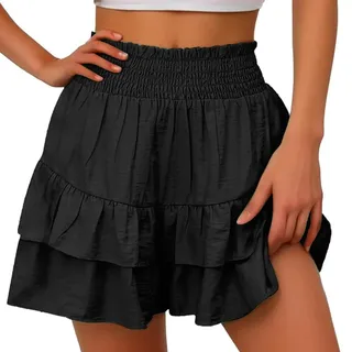XFSRG Hosenrock Damen Sommer Hochtaillierter Rüsche Baderock Mini Tüll Schnell Trocknende Freizeit Badebekleidung für Strand Pool(Schwarz/XL)