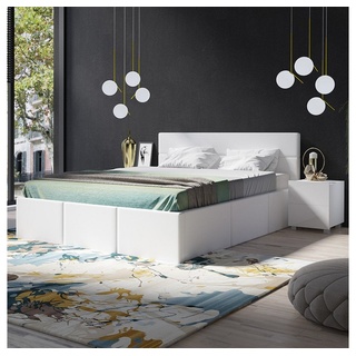 Lomadox Schlafzimmer-Set CAIRNS-132, (Spar-Set, 3-St), in weiß Hochglanz mit Polsterbett in weiß (Kunstleder), Modern weiß