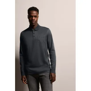 Bugatti Langarm-Poloshirt BUGATTI, Herren, Gr. 4XL, grau (dunkelgrau), 50% Baumwolle, 50% Polyester, unifarben, casual, normal, ohne Ausschnitt, Langarm, Shirts, mit feiner zweifarbiger Strukturoptik