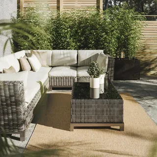 Interiyou Outdoor Teppich Wetterfest Asti - 200x300 cm Beige - Jute Optik - Wasserfest für Balkon, Terrasse, Garten - Outdoorteppich passend auch für Wohnzimmer, Schlafzimmer und Küche