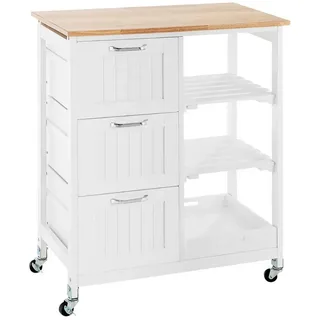 COSTWAY Küchenwagen mit Tablett, 3 Schubladen, rollbar, 67x37x82,5cm weiß