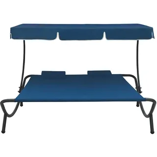 vidaXL Garten-Sonnenliege mit Sonnendach 200 x 173 x 135 cm blau inkl. Kissen