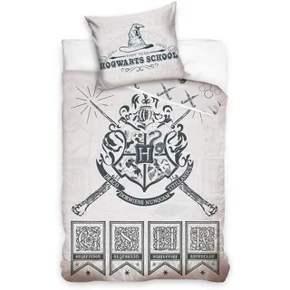 Harry Potter Wende-Bettwäsche School 135 x 200 + 80 x 80 cm 100% Baumwolle Renforcé-Linon-Qualität Gryffindor Slytherin Hufflepuff Ravenclaw HP Hogwarts mit Reißverschluss deutsche Größe 272