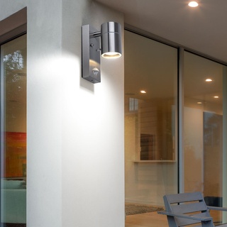 Wand Lampe Edelstahl Außen Strahler Garten Beleuchtung Bewegungsmelder Hof Leuchte im Set inkl. LED Leuchtmittel