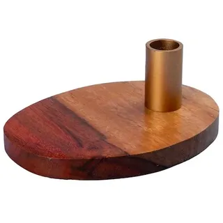 Kerzenleuchter für dünne Kerzen auf ovaler Holz-Platte 80 x 110 mm Gold-Kerzentülle für Kerzen Ø 13 mm