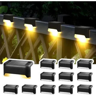 Solarleuchten Für Den Außenbereich, 12er-pack Treppenleuchten, Wasserdichte Led-leuchten Für Treppen, Stufen, Zäune, Garten, Terrasse, Dachrinnen, Wege Und Dekorationen (schwarz, Warmweiß) [energiekla