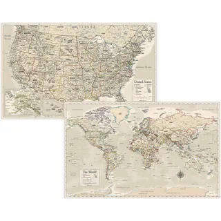 Laminierte Weltkarte & US-Karte Poster-Set – 45,7 x 73,7 cm – Wanddiagramm Karten der Welt & USA – Hergestellt in den USA – aktualisiert für 2020 (laminiert, 45,7 x 73,7 cm)