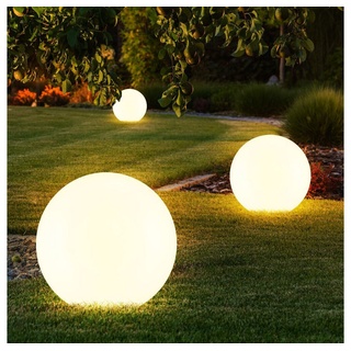 etc-shop LED Gartenleuchte, LED-Leuchtmittel fest verbaut, 3er-Set LED Solar Außen Garten Leuchten Kugel Lampen Wiese Rasen weiß