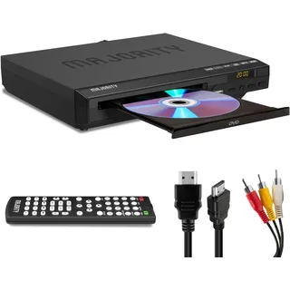 Majority DVD Player für Fernseher, 1080p Upscaling, HDMI & RCA, Region Free | Kompakt DVD Spieler, DVD-RW, CD, CD-RW & USB-Wiedergabe, Kindersicherung HDMI Kabel & Fernbedienung Inklusive, Nitch Blu-Ray