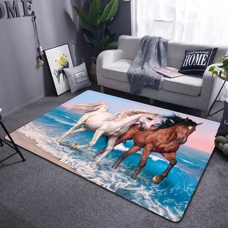 Moderner Teppich 3D Pferd Wohnzimmer Carpet Kinderschlafzimmer Spiel Bodenmatte Weiß Blau Gold Sonnenuntergang Druck Jungen Mädchen Zimmer Spielmatten Weicher Flanell Rug (Farbe 5,80x120 cm)