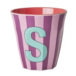 Rice Melamin Becher medium gestreift mit Buchstaben, Modell fr Junge Blau-Grntne, Gr