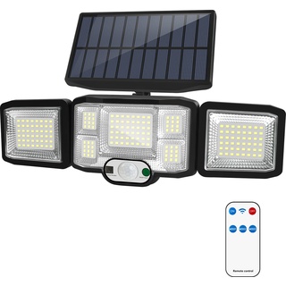 LED Solarlampen für Außen mit Bewegungsmelder, VICALO ip65 Wasserdicht Solar Led Strahler mit 3 Modi 2400 mAh 192 , solarleuchten mit fernbedienung für Garten, 270 ° Weitwinkel mit 3 Kopf