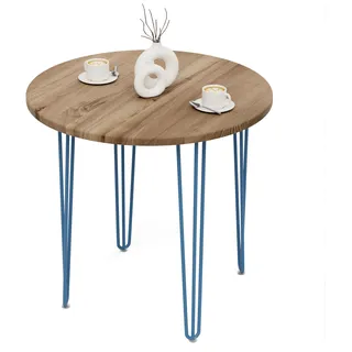 Tisch Rund 80 Cm Stärke: 28mm, Farbe: Nussbaum, Beine: Blau