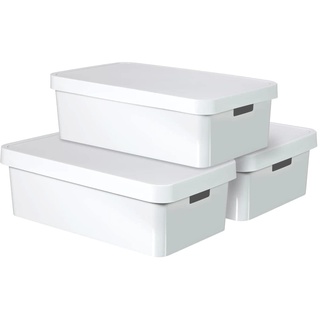 CURVER Infinity Aufbewahrungsboxenset mit Deckel, Kunststoff, weiß, 30 Liter, 3er Set