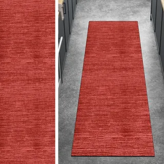 Ymural Teppich Läufer Lang Flur Modern rutschfest Kücheläufer 70x400CM Rot Teppichmatten Meterware Teppichläufer Waschbar Kurzflor Polyester Korridor Schlafzimmer, Anpassbar Breite 40-120cm
