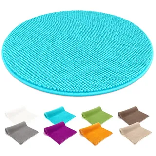 heimtexland Badematte Badvorleger Chenille Badteppich Duschvorleger, rutschhemmend beschichtet, Fußbodenheizung geeignet, schnell trocknend, strapazierfähig, fußbodenheizungsgeeignet, rutschfest, saugstark, Polyester, rund, Rund 60 cm, Hochflor, super weich, extrem saugfähig, Maschinenwäsche blau Rund 60 cm