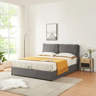[en.casa] Polsterbett Lunner mit Bettkasten 160 x 200 cm Dunkelgrau