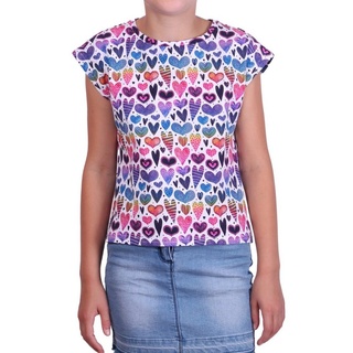 coolismo T-Shirt Print-Shirt für Mädchen mit Herzchen-Print Rundhalsausschnitt, Alloverprint, Baumwolle bunt 122